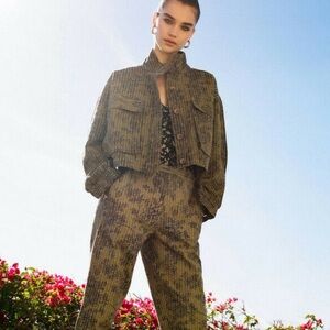 Kimchi Blue Army Green Utility Jacket w/Black Floral & pink embroidered Size S/P